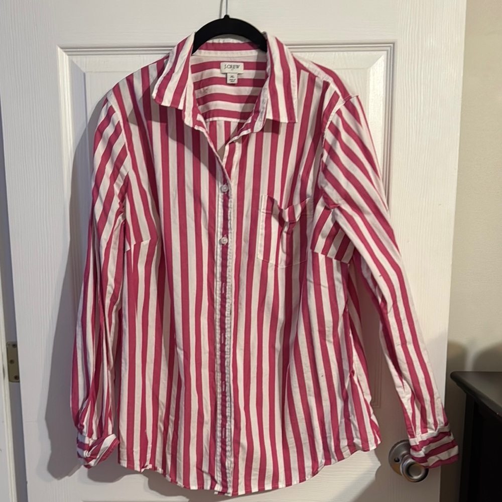 J. Crew Pink and White Relaxed Button Down Shirt